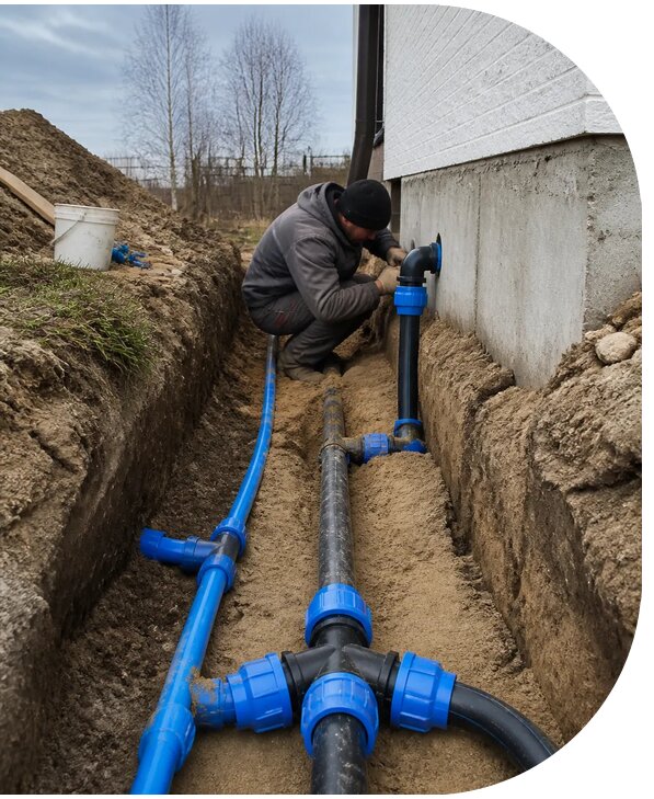 Монтаж наружного водопровода на участке под ключ в Луге